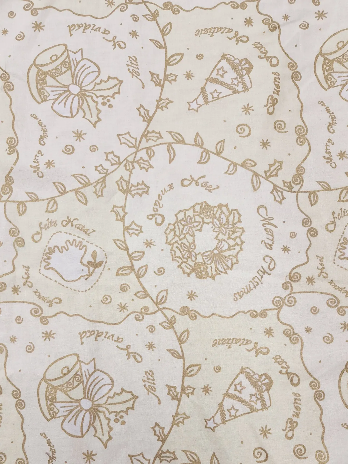 Traditional Gold Christmas Fabric – 270cm Wide