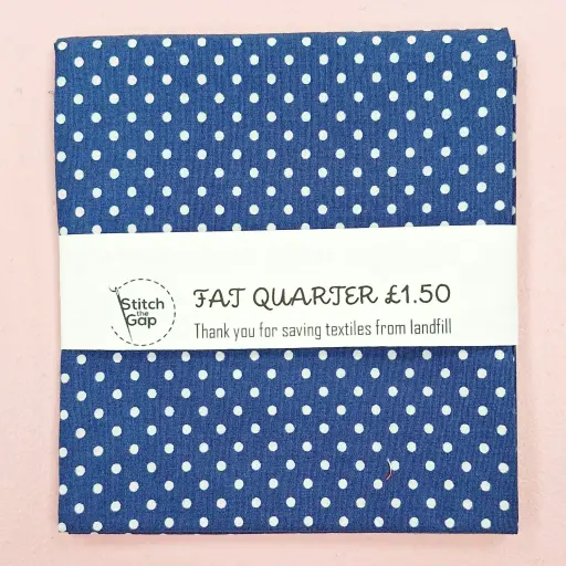 White Polka Dot on Blue Fabric Fat Quarter